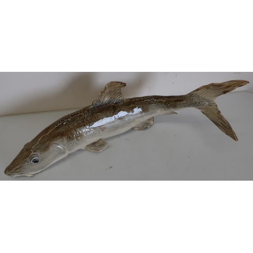 4 - Large studio pottery figure of a salmon, signed Lawson 90 (length 46cm)