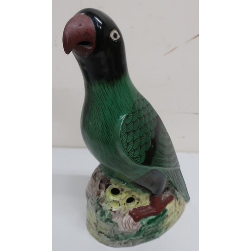 27 - Large Oriental style figure of a green parakeet bird (height 37cm)