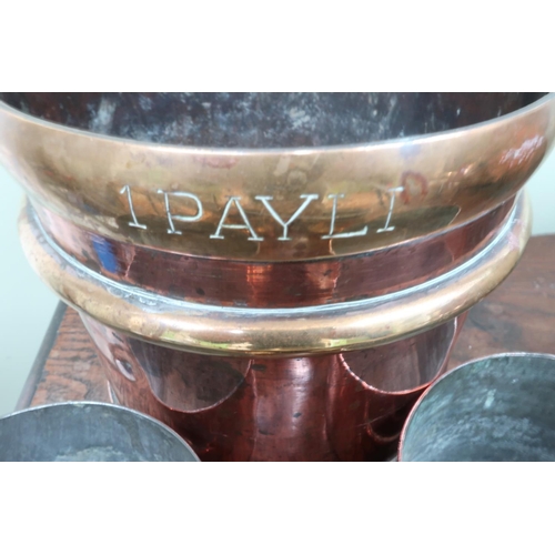 6 - Indian copper 1PAYLI measure with proof marks and makers mark The Oriental Metal Pressing Works Bomb... 