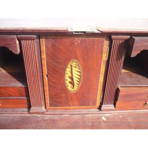 51 - George III mahogany bureau, fitted interior with secret compartments, above two short and three long... 