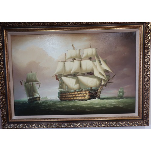 10 - HMS Victory and HMS Pickle, pair of oils on canvas in gilt frames, by R. Dean, with original bill of... 