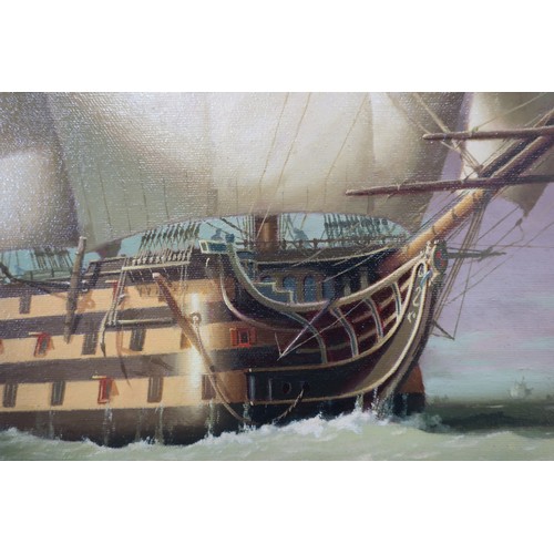 10 - HMS Victory and HMS Pickle, pair of oils on canvas in gilt frames, by R. Dean, with original bill of... 