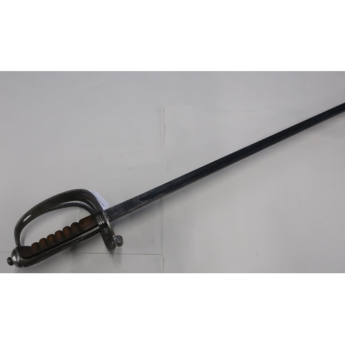 76 - Victorian Light Infantry sword with engraved blade and half basket hilt