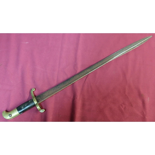 69 - Victorian bayonet with 23 3/4 inch pipe back blade with double edged spear point with traces of stam... 