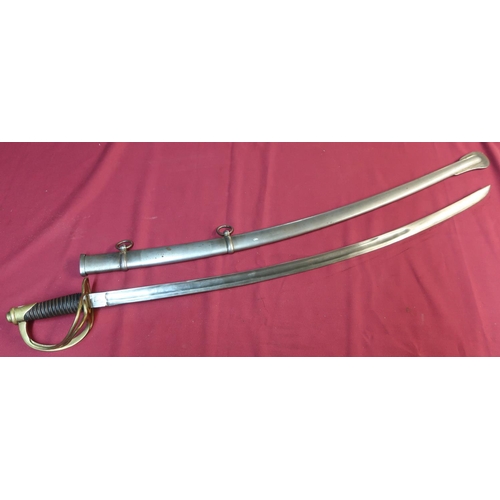 75 - US cavalry type sword with 34 1/2 inch slightly curved  single fullered blade stamped USADK 1862, Ch... 
