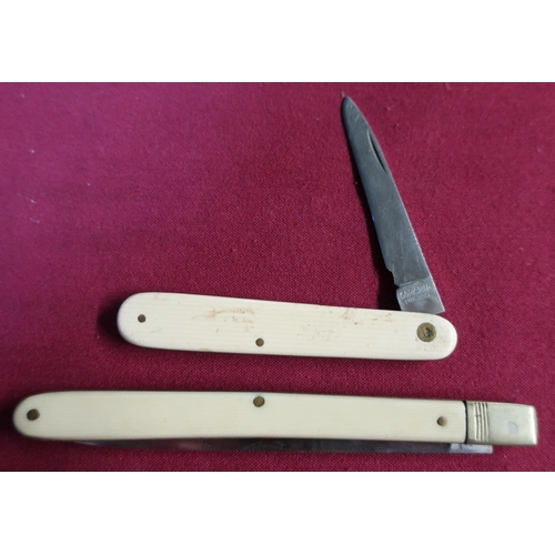 83 - Unusual 4 1/2 inch narrow single bladed pocket knife by Gerson Co. Middlesbrough, with two piece ivo... 