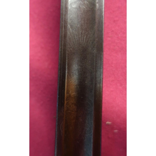 97 - Victorian Officers Rifle Brigade 1895 pattern sword with 32 1/2 inch single edged fullered blade, fa... 