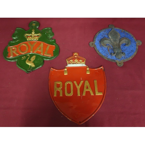 20 - 20th C patinated copper & blue enamel Scout hut emblem and two pressed copper 