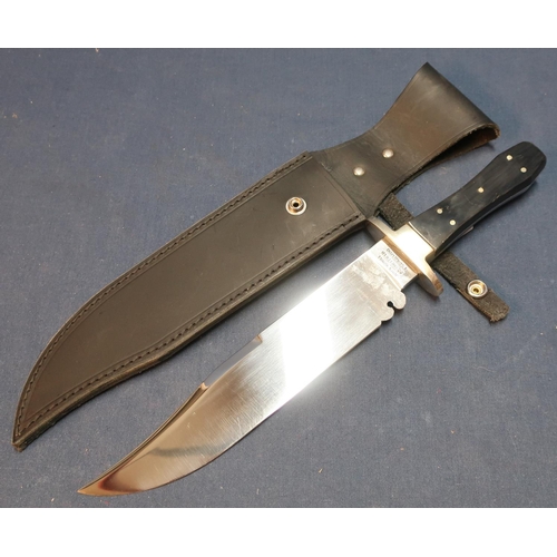139 - John Nowill of Sheffield Bowie knife with 9 inch blade, brass crosspiece and two piece horn grip, co... 