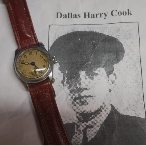 111 - WWII period brevet wristwatch owned by US war hero H. Cook, director of personal US Marine Corps, th... 