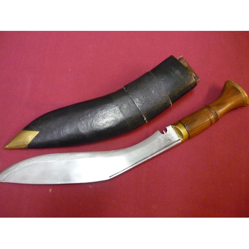 118 - Quality Nepalese Kukri knife with 12 inch blade with signature digits, brass mounts and wooden grip ... 