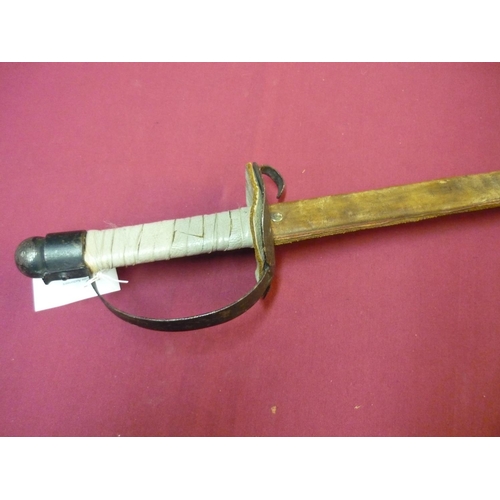 127 - Copy of an English Civil War period straight sword complete with leather sheath, overall length 37 i... 