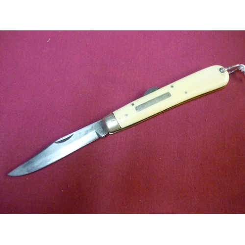 136 - Cresta of Sheffield single bladed pocket knife with 3 inch blade, nickel hilt and ivory grip scales