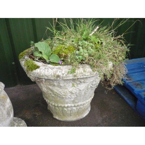 16 - Reconstituted concrete planter with flowered design (24
