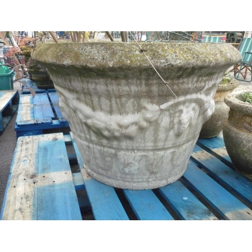 4 - Large reconstituted stone planter with fruiting vine decoration (diameter 31.5