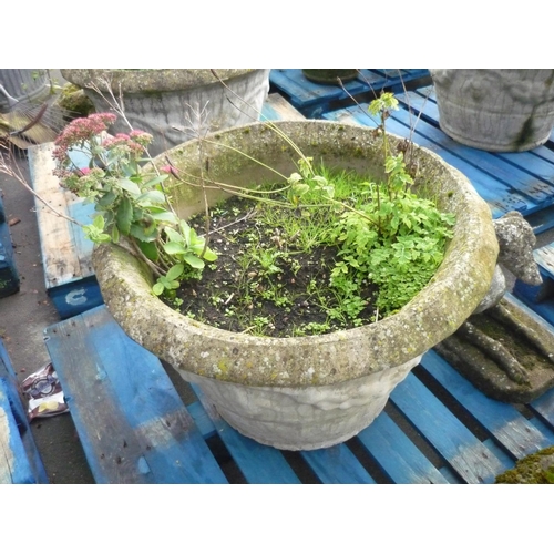 7 - Large reconstituted stone planter with fruiting vine decoration (diameter 31.5