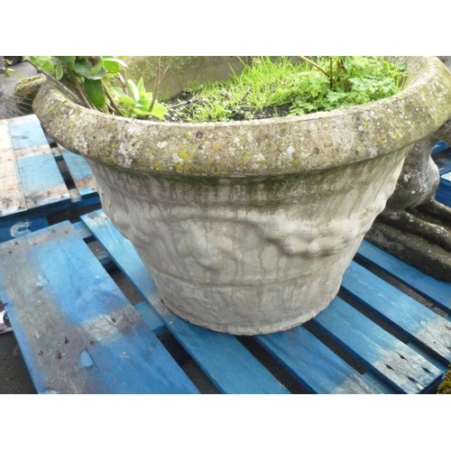 7 - Large reconstituted stone planter with fruiting vine decoration (diameter 31.5