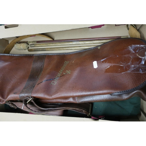 994 - Browning leather effect gun slip, another gun slip, leather shotgun cartridge belt, and two 2 sectio... 