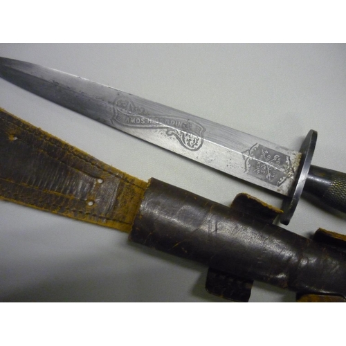 50f - Wilkinson Sword Fairbairn-Sykes commando knife with private banner engraving to Amos H. Gerding, wit... 