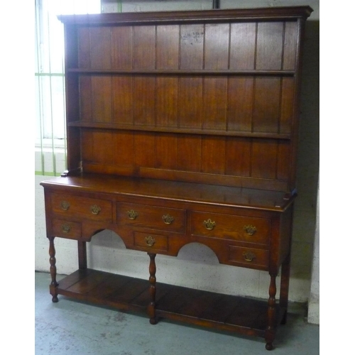 245 - Georgian style oak dresser twin shelved back with shaped cornice, three long and three short  drawer... 