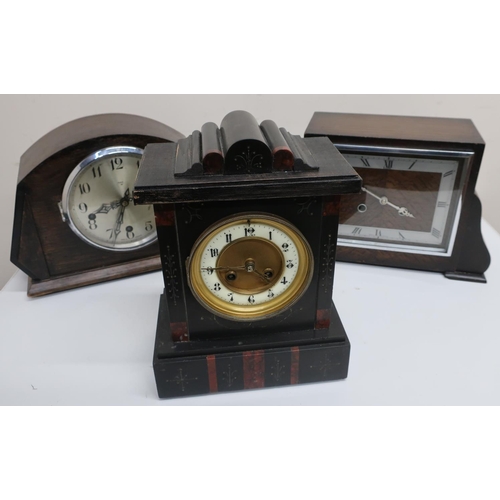 27 - 1930s Enfield Westminster chiming oak cased mantle clock, a 1930s Bentime oak cased striking mantle ... 