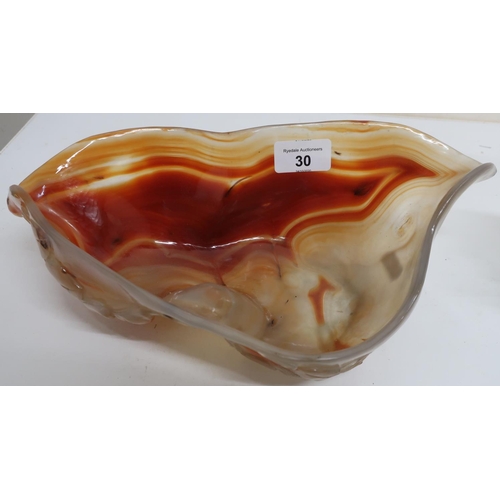 30 - Chinese quartz hardstone bowl relief carved with leaves