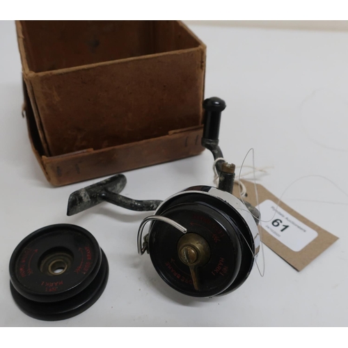 61 - Hardy Bros ltd, 'The Hartex' open face fishing reel with spare spool in brown card Hardy box