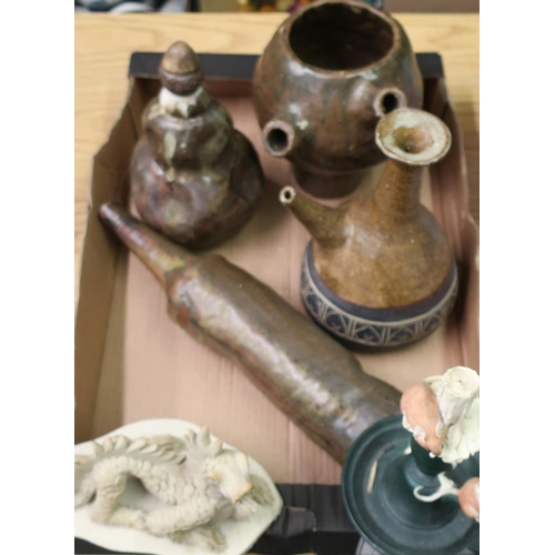 186 - Selection of various assorted studio pottery including vases, candlesticks, dragon etc