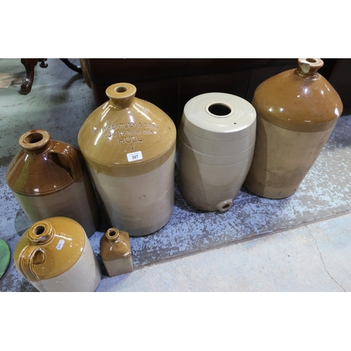 327 - Pearson & Co Whittington Moor pottery Chesterfield stoneware flagon stamped Wm. Wheatley & Sons, 55 ... 