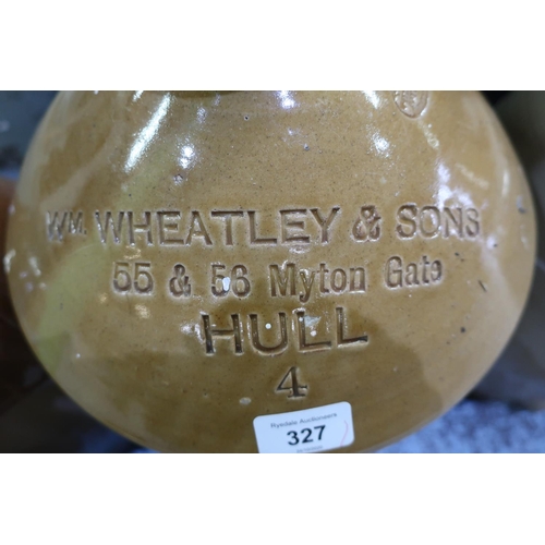 327 - Pearson & Co Whittington Moor pottery Chesterfield stoneware flagon stamped Wm. Wheatley & Sons, 55 ... 