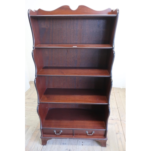 298 - Strongbow mahogany five tier waterfall bookcase with two drawers on bracket feet (77cm x 152cm x 39c... 