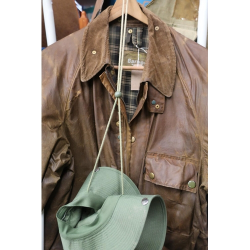 69 - Vintage Barbour Solway Zipper waxed jacket with breast pocket and belt, vintage tartan lined fishing... 