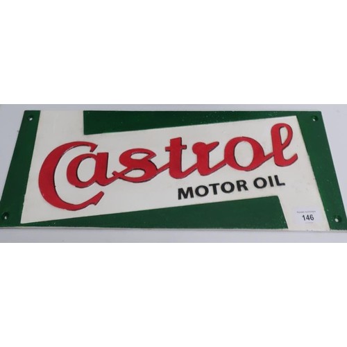 146 - Castrol Motor Oil cast metal rectangular sign with red, green and white painted detail (49cm x 18cm)