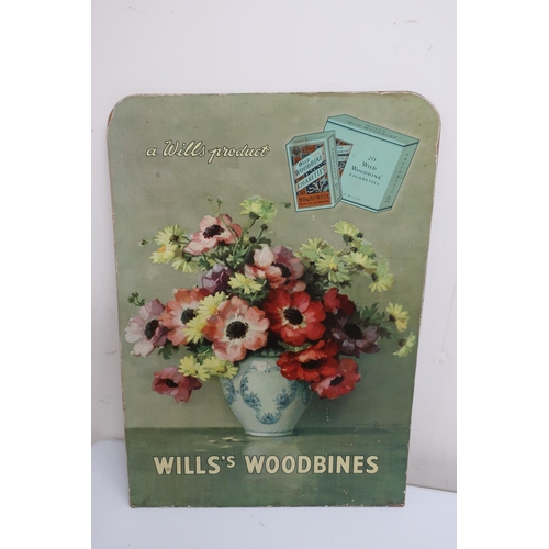 134 - Vintage Wills's Woodbines advert on hardboard backing (58cm x 58cm)