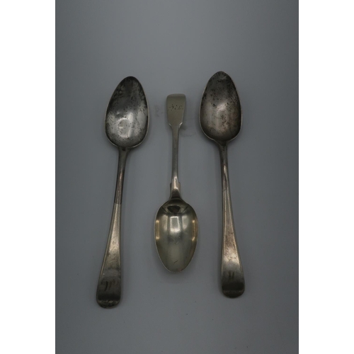 118 - Pair of George lll hallmarked silver Old English pattern dessert spoons, London 1802 possibly Soloma... 