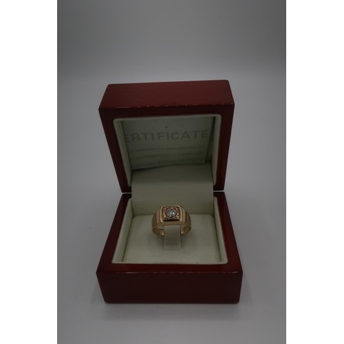 65 - Gents 9ct gold hallmarked ring set with a diamond, 4.5g gross