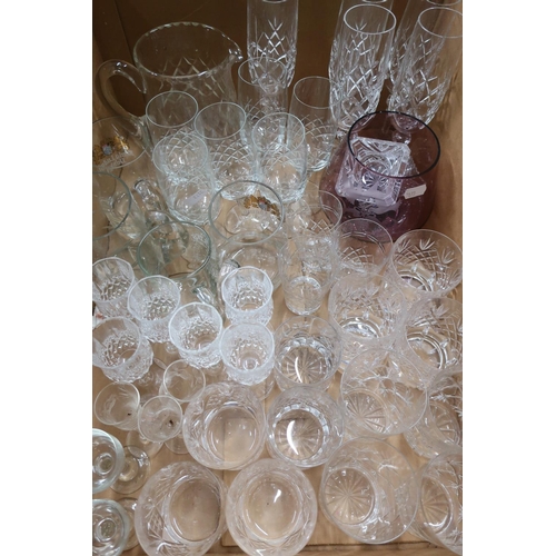 110 - Crystal and other glass wine glasses, tumblers, cherry glasses, bowls, etc in three boxes