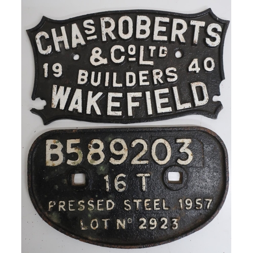 25 - Two cast iron plates, Chas Roberts & Co Ltd, Wakefield, and B589203 (2)