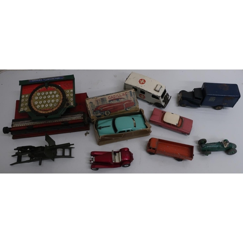 26 - Tri-ang Minic clockwork tinplate Ambulance, and LNER parcel van, Japanese friction powered tinplate ... 