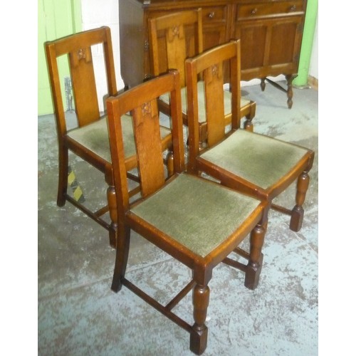 456 - Oak dresser, two height plate rack over two cupboards and two drawers, and a set of four oak dining ... 