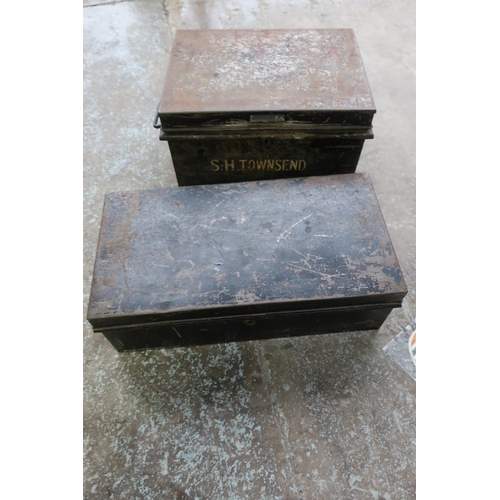 146 - Two early 20th Century backed japanned solicitors deed boxes