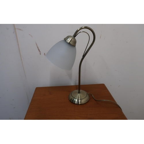 444 - Brushed gilt finish modern standard lamp with three opaque glass shades and floor switch (height 164... 