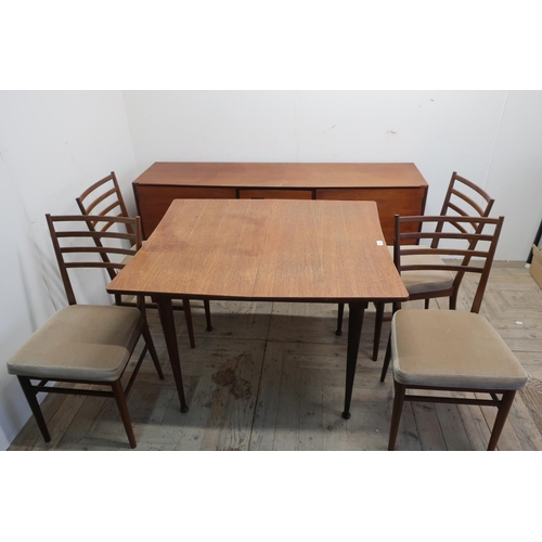 445 - Meredew furniture teak rectangular dining table with central leaf (147cm x 78cm), and four ladder ba... 