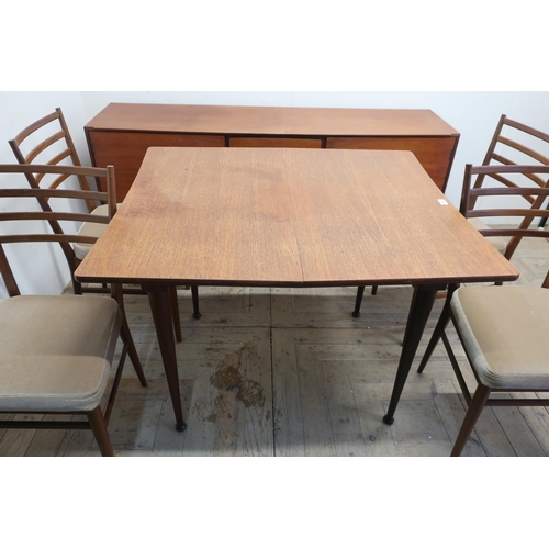 445 - Meredew furniture teak rectangular dining table with central leaf (147cm x 78cm), and four ladder ba... 