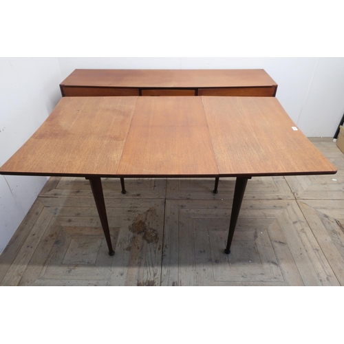 445 - Meredew furniture teak rectangular dining table with central leaf (147cm x 78cm), and four ladder ba... 