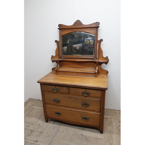 448 - Edwardian satin walnut dressing chest with mirror with swing mirror above two short and two long dra... 