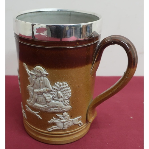 50 - Victorian Royal Doulton hunting mug, relief decorated with tavern figures and running stag, hallmark... 