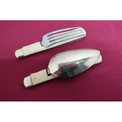 13 - Late Victorian Campaign steel folding fork and spoon with ivory handles (2)