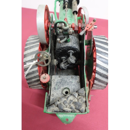 27 - Live steam model of a traction engine, probably scratch built, black and green body with red spoked ... 