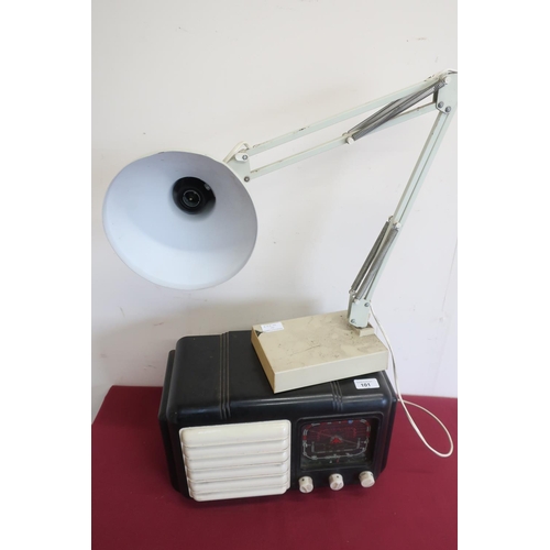 101 - 1930's Raymond Electric Ltd Bakelite radio serial no. 11958, and an angle poised lamp